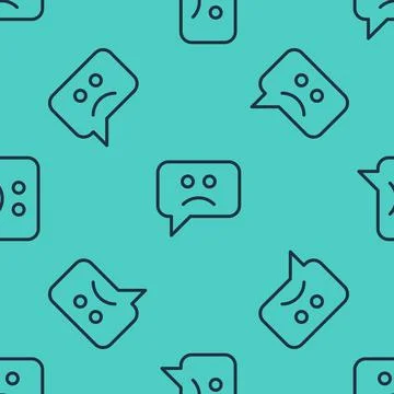 Black line Sad smile icon isolated seamless pattern on green background. Em.. Stock Illustration