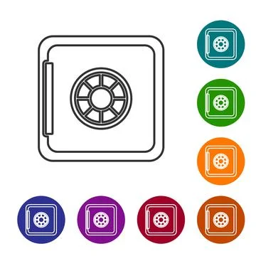 Black line Safe icon isolated on white background. The door safe a bank vault イラスト素材