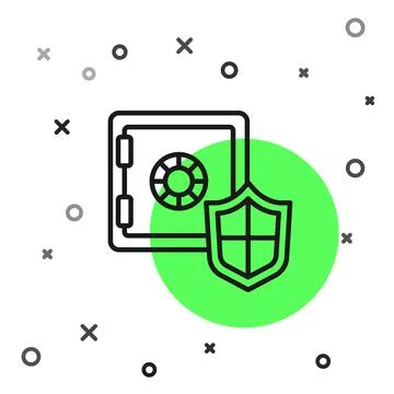 Black line Safe with shield icon isolated on white background. Insurance concept イラスト素材
