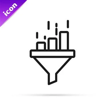 Black line Sales funnel with chart for marketing and startup business icon Stock Illustration