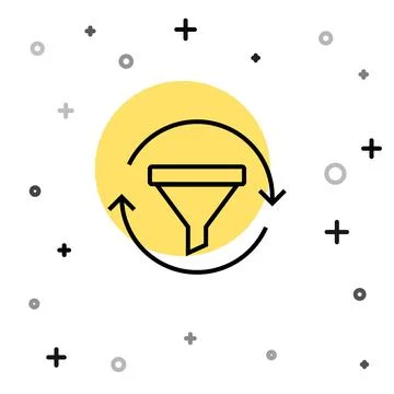 Black line Sales funnel with chart for marketing and startup business icon .. Stock Illustration