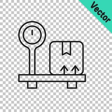 Black line Scale with cardboard box icon isolated on transparent background 스톡 일러스트