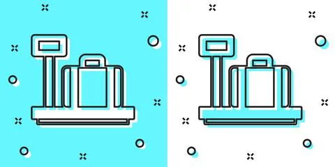 Black line Scale with suitcase icon isolated on green and white background イラスト素材
