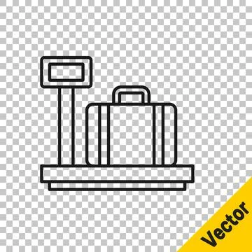 Black line Scale with suitcase icon isolated on transparent background. Logistic イラスト素材