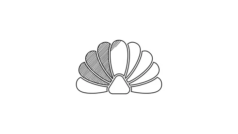 Black line Scallop sea shell icon isolated on white background. Seashell sign Stock Footage 201451447