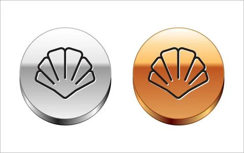 Black line Scallop sea shell icon isolated on white background. Seashell sign Stock Illustration