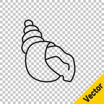 Black line Scallop sea shell icon isolated on transparent background. Seashel Stock Illustration