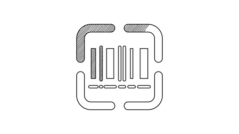Black line Scanner scanning bar code icon isolated on white background. Barcode Video stock 201586765