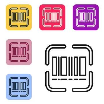 Black line Scanner scanning bar code icon isolated on white background. Barcode Stock-Illustration