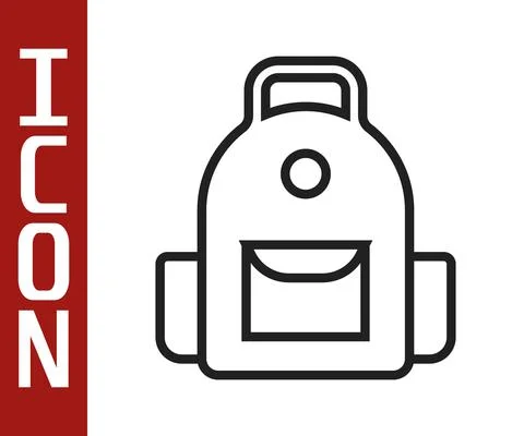 Black line School backpack icon isolated on white background. Vector 스톡 일러스트