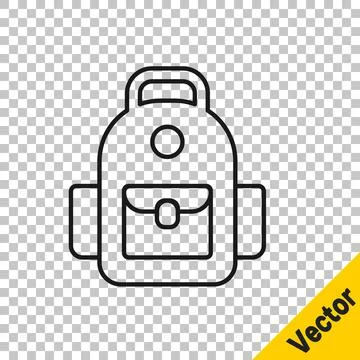 Black line School backpack icon isolated on transparent background. Vector イラスト素材
