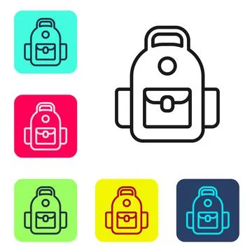 Black line School backpack icon isolated on white background. Set icons in color Stock Illustration