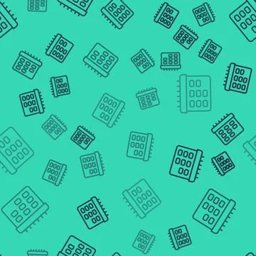 Black line School timetable icon isolated seamless pattern on green backgroun Stock Illustration