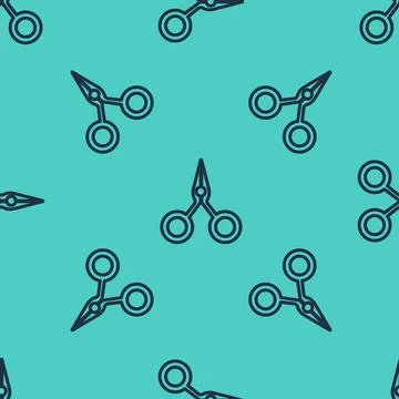 Black line Scissors icon isolated seamless pattern on green background. Cutting Stock Illustration