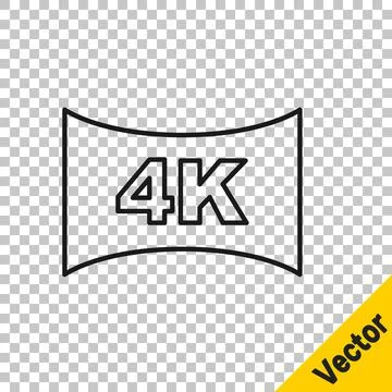 Black line Screen tv with 4k Ultra HD video technology icon isolated on trans Stock Illustration