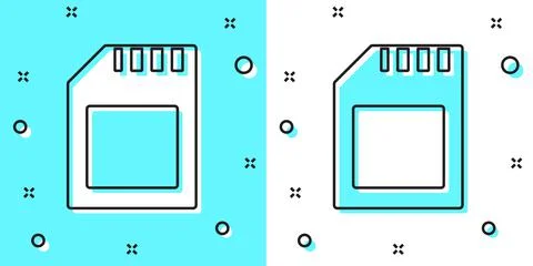 Black line SD card icon isolated on green and white background. Memory card イラスト素材