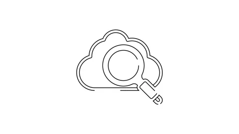 Black line Search cloud computing icon isolated on white background. Magnifying Stock Footage 144504406
