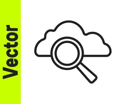 Black line Search cloud computing icon isolated on white background. Magnifying Stock Illustration