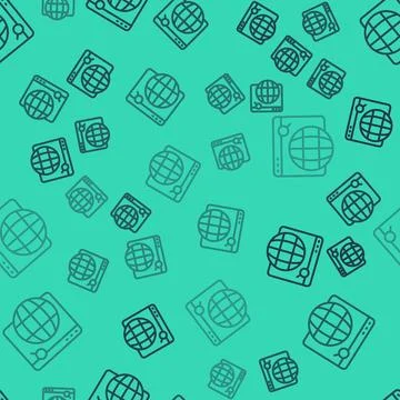 Black line Search engine icon isolated seamless pattern on green background.. Illustrazione stock