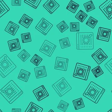 Black line Search engine icon isolated seamless pattern on green background.. Illustrazione stock