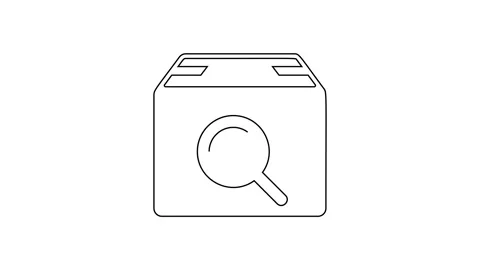 Black line Search package icon isolated on white background. Parcel tracking Stock Footage 160226427