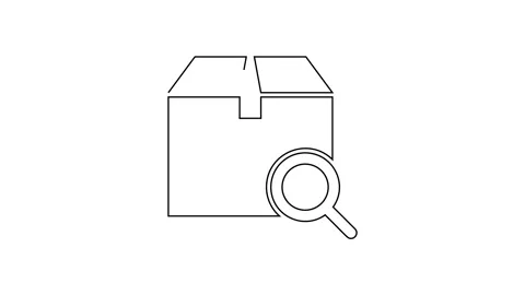 Black line Search package icon isolated on white background. Parcel tracking Stock Footage 160226433