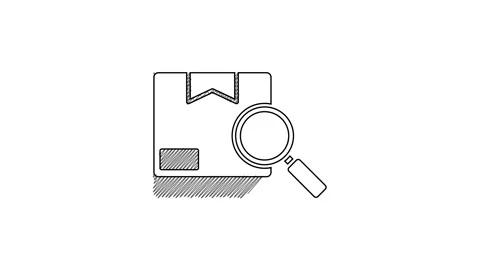 Black line Search package icon isolated on white background. Parcel tracking Stock Footage 201418209