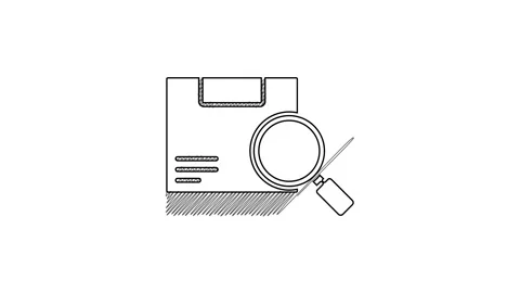 Black line Search package icon isolated on white background. Parcel tracking Stock Footage 201460522