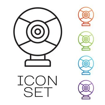 Black line Security camera icon isolated on white background. Set icons colorful Stock Illustration