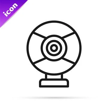 Black line Security camera icon isolated on white background. Vector Stock Illustration