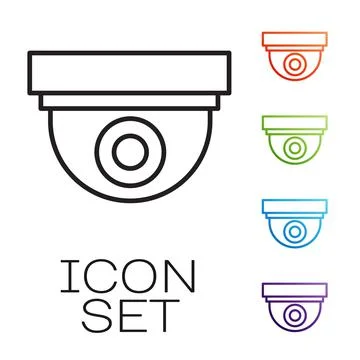Black line Security camera icon isolated on white background. Set icons colorful Stock Illustration