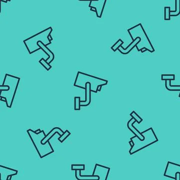 Black line Security camera icon isolated seamless pattern on green background Stockillustratie