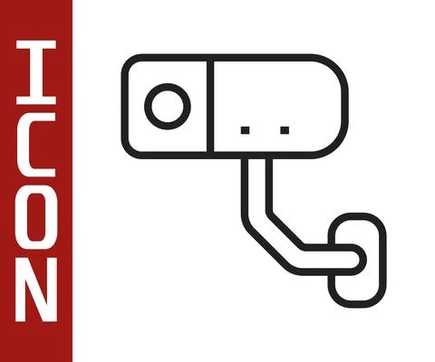 Black line Security camera icon isolated on white background. Vector Illustrazione stock