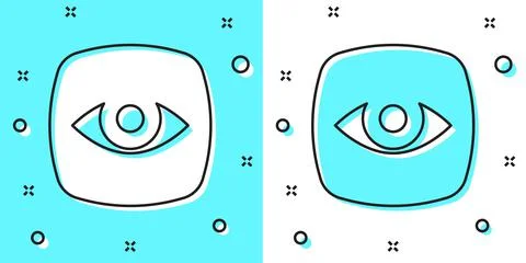 Black line Security camera icon isolated on green and white background. Random Illustrazione stock