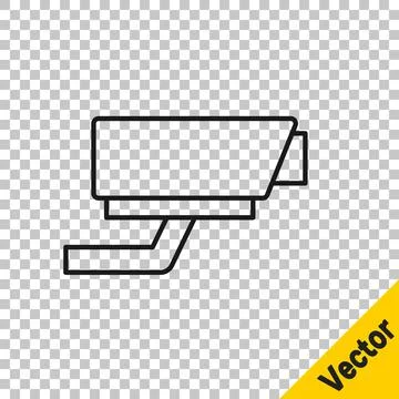 Black line Security camera icon isolated on transparent background. Vector Illustrazione stock