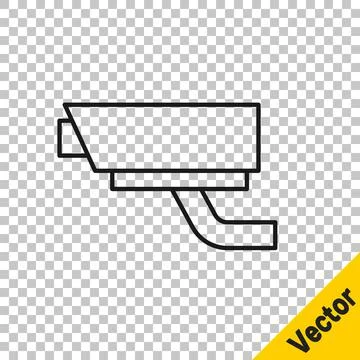 Black line Security camera icon isolated on transparent background. Vector Stock Illustration