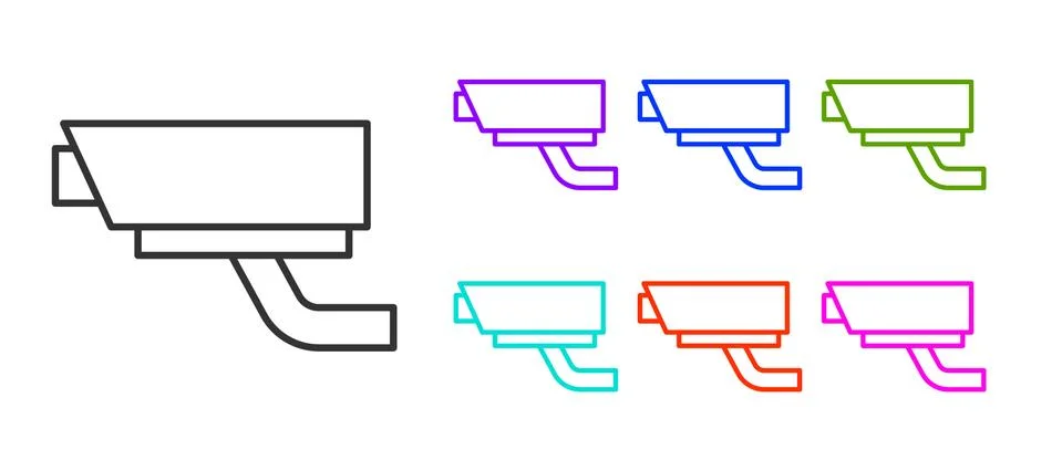 Black line Security camera icon isolated on white background. Set icons colorful Illustrazione stock