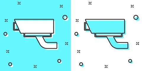 Black line Security camera icon isolated on green and white background. Random Stock Illustration