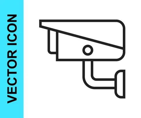 Black line Security camera icon isolated on white background. Vector Illustrazione stock