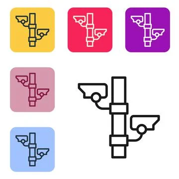 Black line Security camera icon isolated on white background. Set icons in color Illustrazione stock