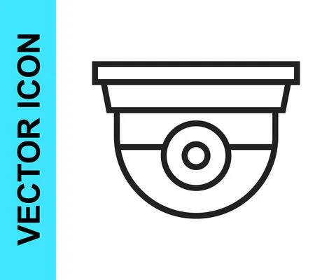Black line Security camera icon isolated on white background. Vector Stock Illustration