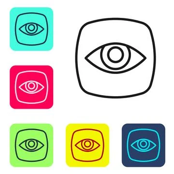 Black line Security camera icon isolated on white background. Set icons in color Illustrazione stock