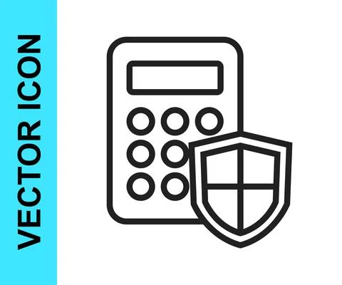 Black line Security system control panel with display icon isolated on white Stock Illustration