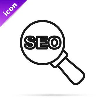 Black line SEO optimization icon isolated on white background. Vector Illustrazione stock