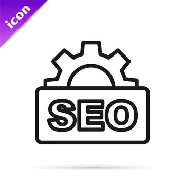 Black line SEO optimization icon isolated on white background. Vector Illustrazione stock