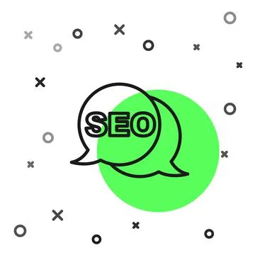 Black line SEO optimization icon isolated on white background. Vector Illustrazione stock