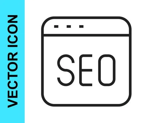 Black line SEO optimization icon isolated on white background. Vector Illustrazione stock