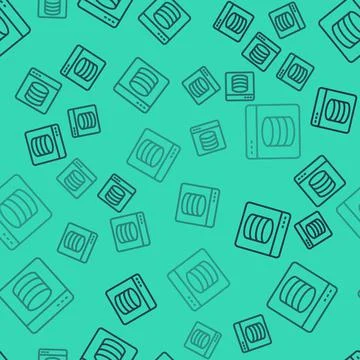 Black line Server, Data, Web Hosting icon isolated seamless pattern on green Stock Illustration