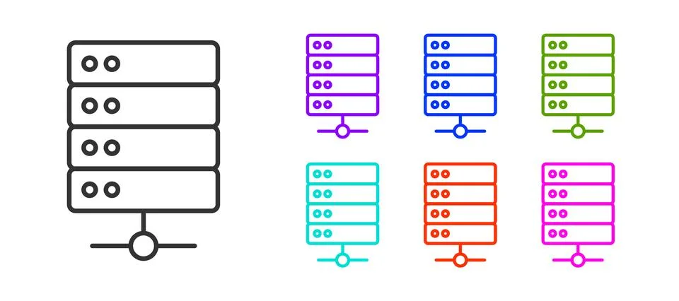 Black line Server, Data, Web Hosting icon isolated on white background. Set.. Illustrazione stock