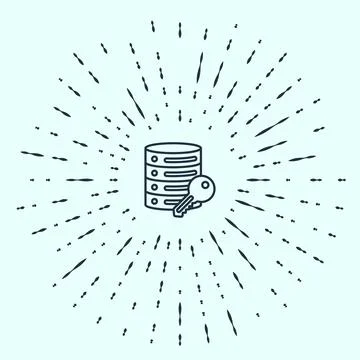 Black line Server security with key icon isolated on grey background. Security Stock Illustration